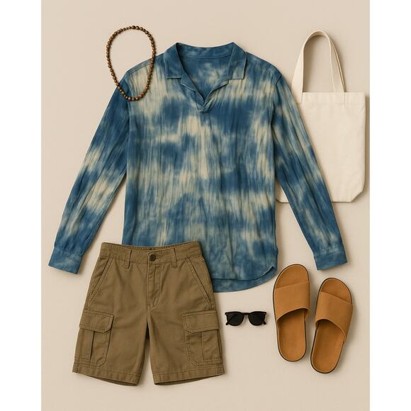 IZ-IT-U USA Blue Tie Dye Pullover Top 100% Cotton Men’s Size S Made in USA - Picture 9 of 12